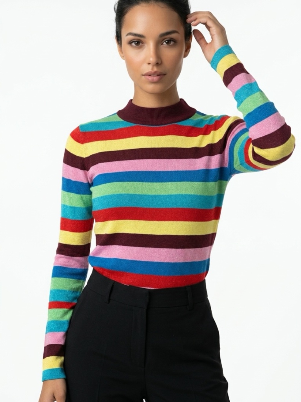 TOPSHOP • Rainbow Striped Long Sleeve Lightweight Sweater US 2